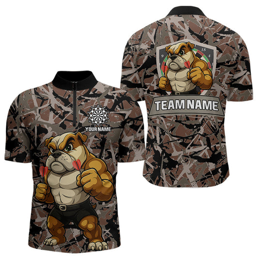 Maxcorners Golden Ochre Bulldog With Arrows Men's Grunge Darts Shirt - Custom Name For Players LM2206