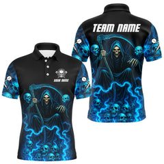 Maxcorners Blue The Reaper Men's Darts Shirt Flame Skulls Team Jersey - Custom Name For Players LM2206