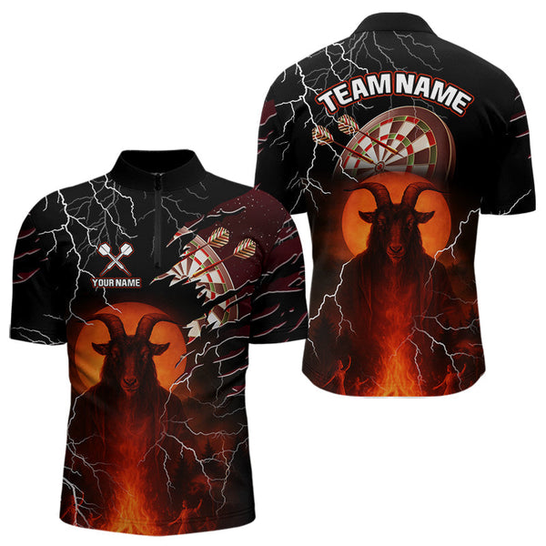 Maxcorners Flaming Goat Lightning Dartboard Men's Darts Team Shirt - Custom Name For Players LM2206