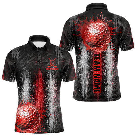 Maxcorners White And Red Splatter Golf Ball Polo Shirts For Men Custom Splash Golf Team Jersey, Golf Gifts LM1508