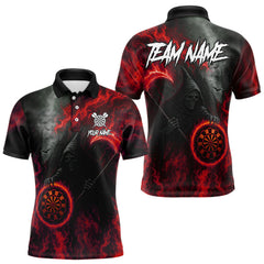 Maxcorners Custom Red Flaming Dartboard Grim Reaper Dart Men Polo Shirt Dart Team Jerseys MT1110