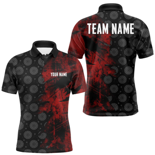 Maxcorners Red Grunge Splatter Men Dart Shirt Personalized Dartboard & Arrow Pattern Dart Team Attire LM1005