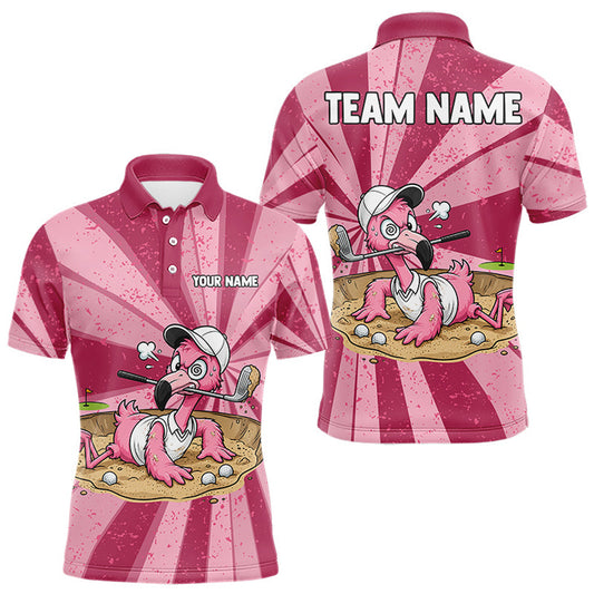 Maxcorners Mens Funny Flamingo Golf Shirts Grunge Pink Golf Clothing Custom Golf Team Polo, Golf Upf Shirts LM1307