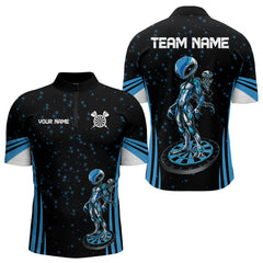 Maxcorners Custom Navy Alien And Dartboards Dart Polo Shirts For Men, Dart Team Jerseys LM1008