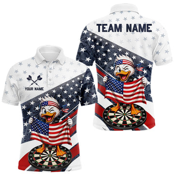 Maxcorners Funny Duck Patriotic Dart Shirt For Men Custom American Flag Darts Team Outfits, Darts Gifts LM0410