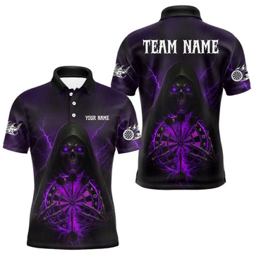 Maxcorners Custom Lightning Purple Bone Skeleton Dartboard Dart Men Polo Jerseys Dart Shirt Gifts LM2603