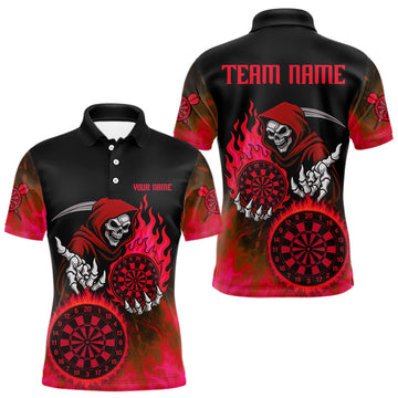 Maxcorners Custom Red Flames Dartboard Horror Grim Reaper Dart Men Polo Jerseys Outfits Dart Shirt LM2603