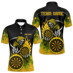 Maxcorners Custom Yellow Flames Dartboard Horror Grim Reaper Dart Men Polo Jerseys Outfits Dart Shirt TU1410