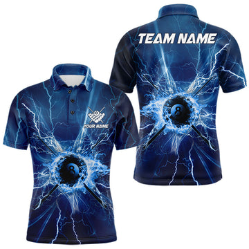 Maxcorners Blue Thunder Lightning 8 Ball Pool Billiard Shirts For Men Custom Billiard Team League Jerseys
