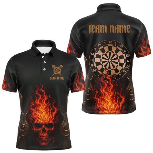 Maxcorners Flame Skull & Dartboard Custom Darts Quarter-Zip Shirt For Men - Darts Team Jersey LM1307