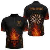 Maxcorners Flame Skull & Dartboard Custom Darts Quarter-Zip Shirt For Men - Darts Team Jersey LM1307