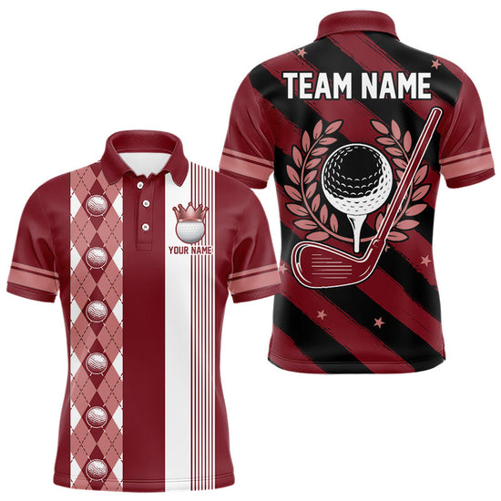 Maxcorners Personalized Golf Shirt For Men Custom Name Golf Polo Shirt Maroon Argyle Golf Tournament Outfits