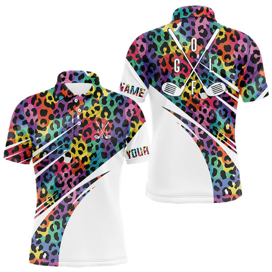 Maxcorners Leopard Colorful Mens Golf Polo Shirts Custom Golf Tops For Mens Personalized Golf Team Gifts