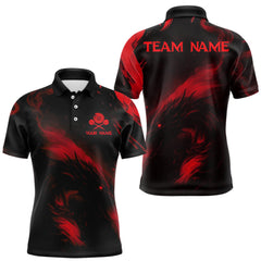 Maxcorners Personalized Black And Red Flames Dragon Dart Polo Shirts For Men Dart Team Jerseys LM1112