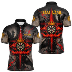 Maxcorners Personalized Raven Red Flames Crown Darts Polo Shirts For Men Cross Dart Gothic Jerseys LM1112