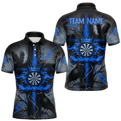 Maxcorners Personalized Raven Blue Flames Crown Darts Polo Shirts For Men Cross Dart Gothic Jerseys LM1112