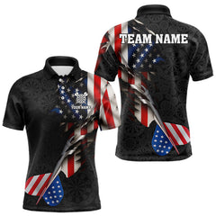 Maxcorners Custom American Flag Dart Arrow Black Dart Men Polo Shirt Patriotic Dart Team Jerseys MT1110
