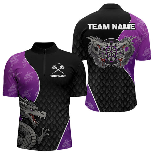 Maxcorners Grey Dragons Purple & Black Dartboard Darts Shirt For Men - Custom Darts Uniform LM2206