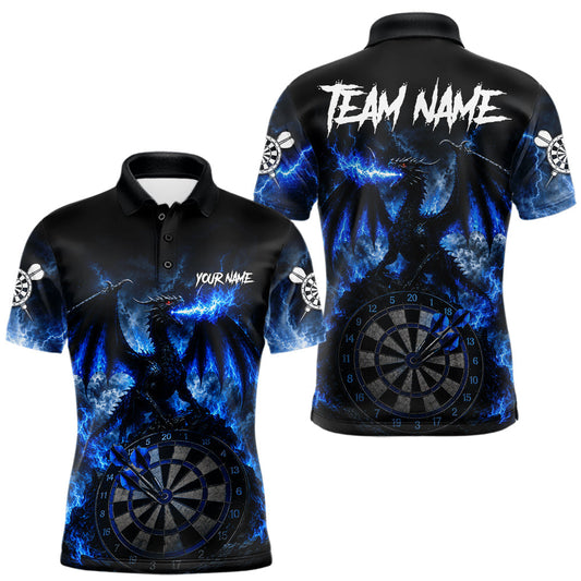 Maxcorners Thunder Dragon Mens Dart Polo & Quarter-Zip Shirt Custom Lightning Blue Dart Team Uniforms