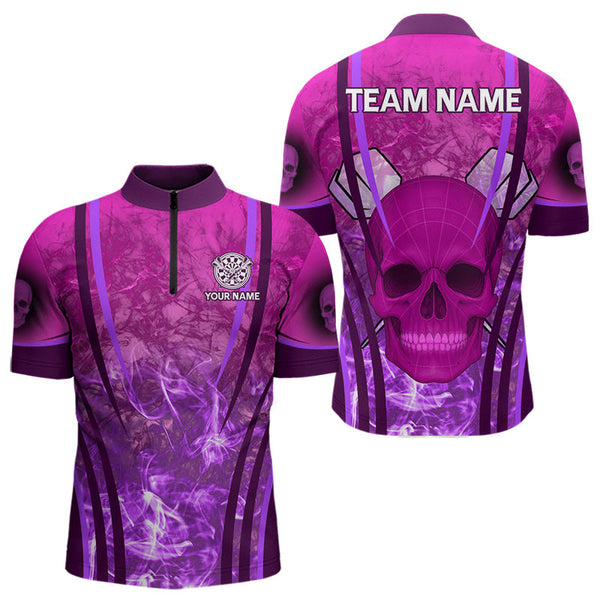 Maxcorners Purple Skull & Flame Darts Men's Darts Polo Shirt Custom Name For Players LM1307