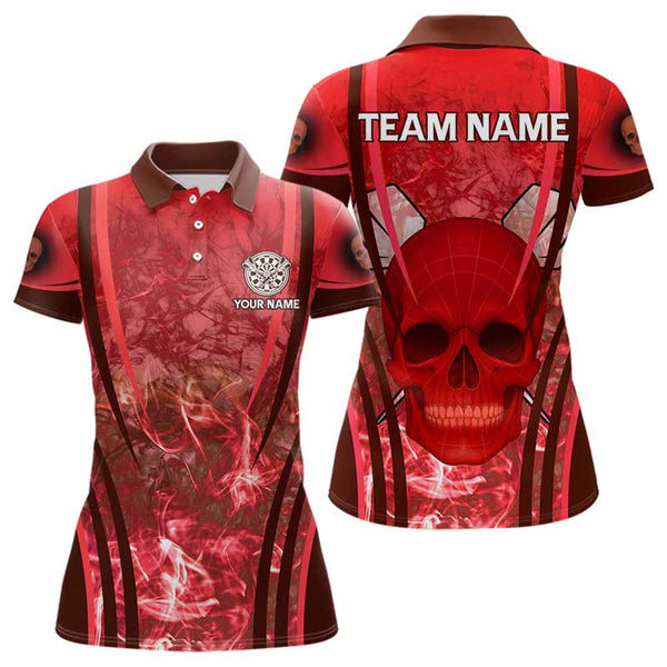 Maxcorners Red Skull & Flame Darts Men's Darts Polo Shirt Custom Name For Players LM1307
