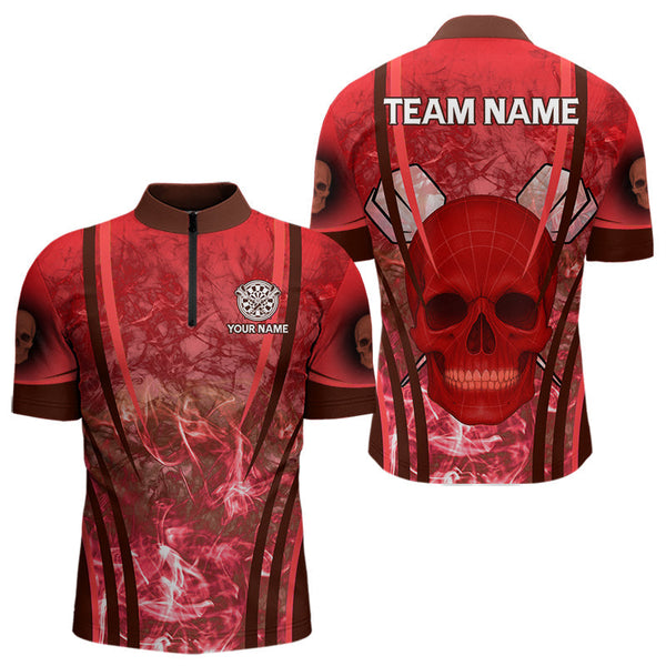 Maxcorners Red Skull & Flame Darts Men's Darts Polo Shirt Custom Name For Players LM1307