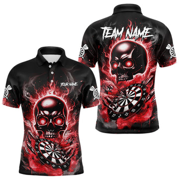 Maxcorners Custom Fire Flame Dartboard Lightning Red Skull Dart Men Polo Jerseys Dart Team Shirt LM2603