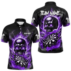 Maxcorners Custom Fire Flame Dartboard Lightning Purple Skull Dart Men Polo Jerseys Dart Team Shirt TU1410