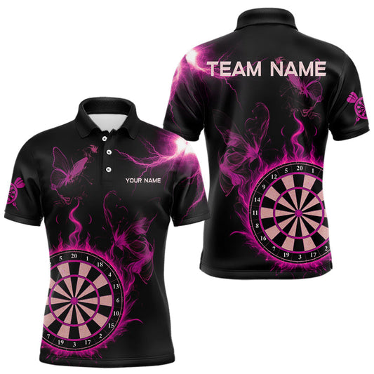 Maxcorners Custom Pink Smokes Butterfly Flame Dartboard Dart Men Polo Jerseys Dart Team Shirt LM2603