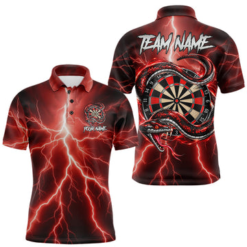 Maxcorners Red Thunder Dart Polo 1/4-Zip Shirt For Men Custom Cobra Snake Darts Jersey Darts Team Uniform