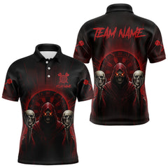 Maxcorners Custom Red Grim Reaper Grey Skull Dartboard Men Darts Polo Shirt Grunge Dart Jerseys LM1411