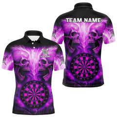 Maxcorners Electric Purple Skulls & Dartboard Darts Shirt For Men - Custom Dart Player Jersey MT2306