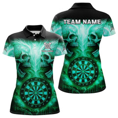 Maxcorners Electric Green Skulls & Dartboard Men's Darts Shirt - Custom Name For Players MT2306