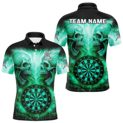 Maxcorners Electric Green Skulls & Dartboard Men's Darts Shirt - Custom Name For Players MT2306
