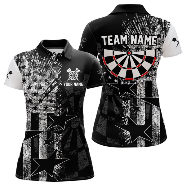 Maxcorners US Flag Grunge Star Dartboard Men's Darts Polo Shirt - Custom Name For Players LM2007