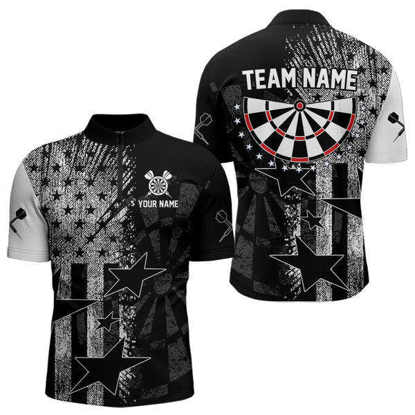 Maxcorners US Flag Grunge Star Dartboard Men's Darts Polo Shirt - Custom Name For Players LM2007
