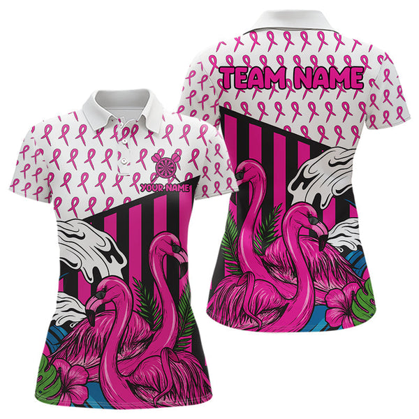 Maxcorners Custom Pink Ribbon Flamingo Dart Polo Shirt For Men Breast Cancer Awareness Dart Jerseys MT1309