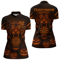 Maxcorners Custom Pumpkin Tiger Horror Halloween Dart Polo Shirt For Men Dart Tournament Jerseys MT1309