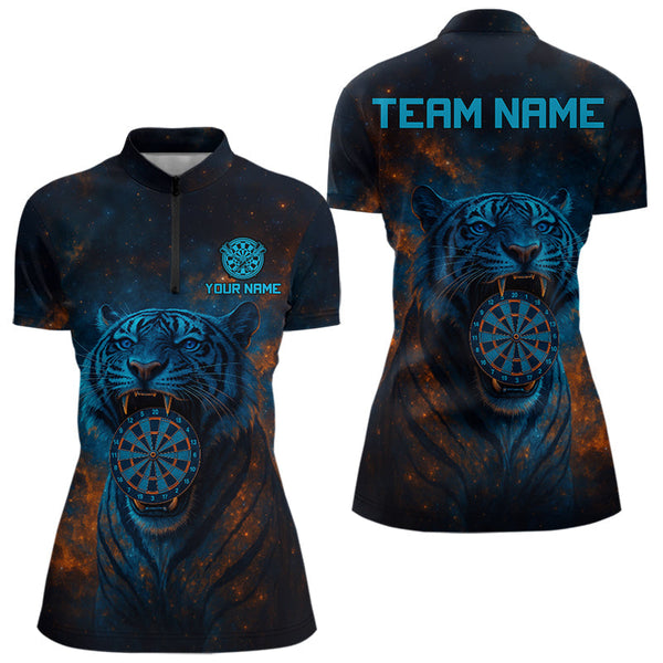Maxcorners Custom Blue Orange Galaxy Tiger Dartboard Dart Polo Shirt For Men Dart Tournament Jerseys MT1309