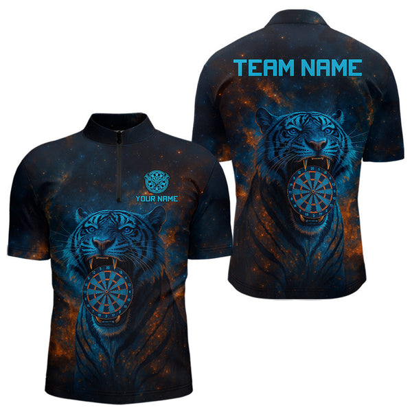 Maxcorners Custom Blue Orange Galaxy Tiger Dartboard Dart Polo Shirt For Men Dart Tournament Jerseys MT1309