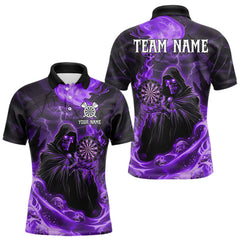 Maxcorners Custom Purple Grim Reaper Fire Flames Dart Men Polo Jerseys Outfits Skull Dart Shirt LM1610