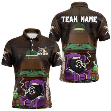 Maxcorners Funny Pool 8 Ball Smoking Men's Billiard Team Shirt Custom Billiard Polo & 1/4 Zip Attire LM1501