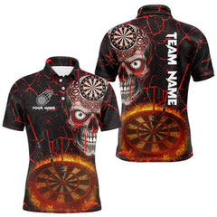 Maxcorners Dripping Skull Flaming Dartboard Men's Red Darts Shirt - Custom Name For Players MT2306
