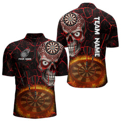 Maxcorners Dripping Skull Flaming Dartboard Men's Red Darts Shirt - Custom Name For Players MT2306