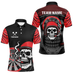 Maxcorners Smoking Skull Red Dartboard Men's Darts Shirt - Custom Name For Darts Jersey MT2306