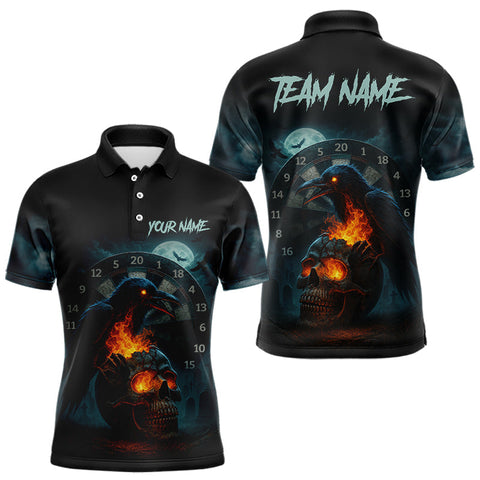 Maxcorners Personalized Raven & Skull Grunge Dart Jerseys, Dart Team Shirts For Men Custom MT1408