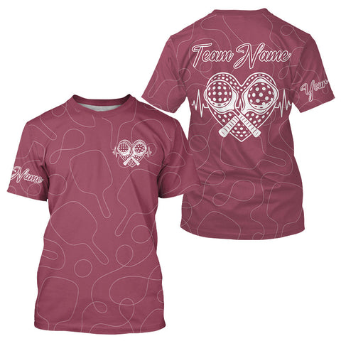 Maxcorners Men's Pickleball T-Shirt Custom Pickleball Heartbeat For Pickleball Lovers | Pink LM1708