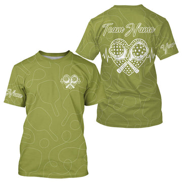 Maxcorners Men's Pickleball T-Shirt Custom Pickleball Heartbeat For Pickleball Lovers | Green LM1708