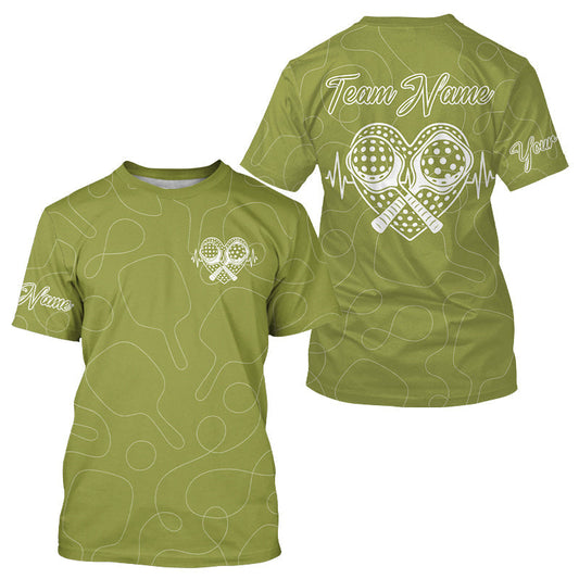 Maxcorners Men's Pickleball T-Shirt Custom Pickleball Heartbeat For Pickleball Lovers | Green LM1708