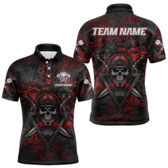 Maxcorners Skull Warrior Red Digital Camo Custom Funny Darts Polo Shirt For Men Dart Jerseys MT1511